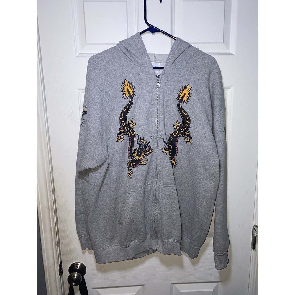 Gildan Heavy Blend Men's Gray XLarge XL Full Zip Jacket Dragons Tattoo Texas